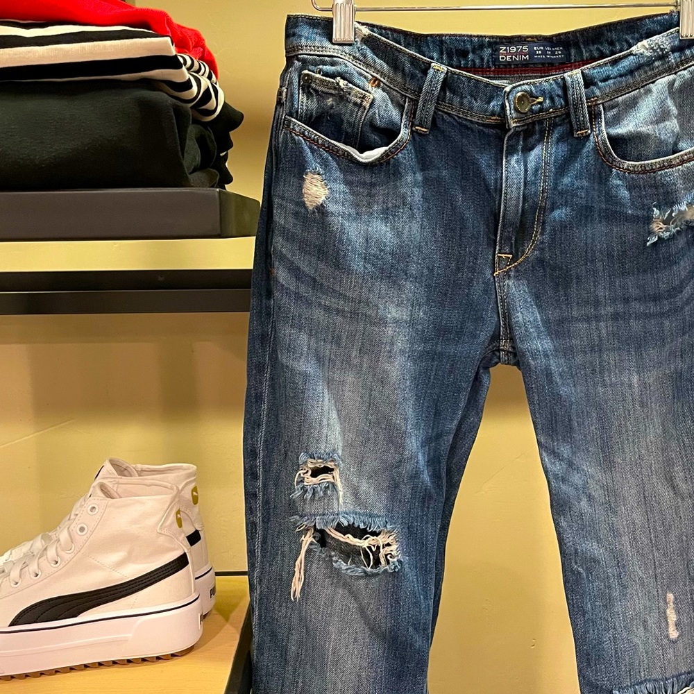 Zara Distressed Jeans | Straight Leg | Blue w Fading